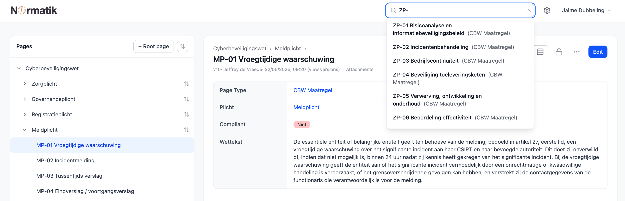 Normatik navigatie en zoekfunctie